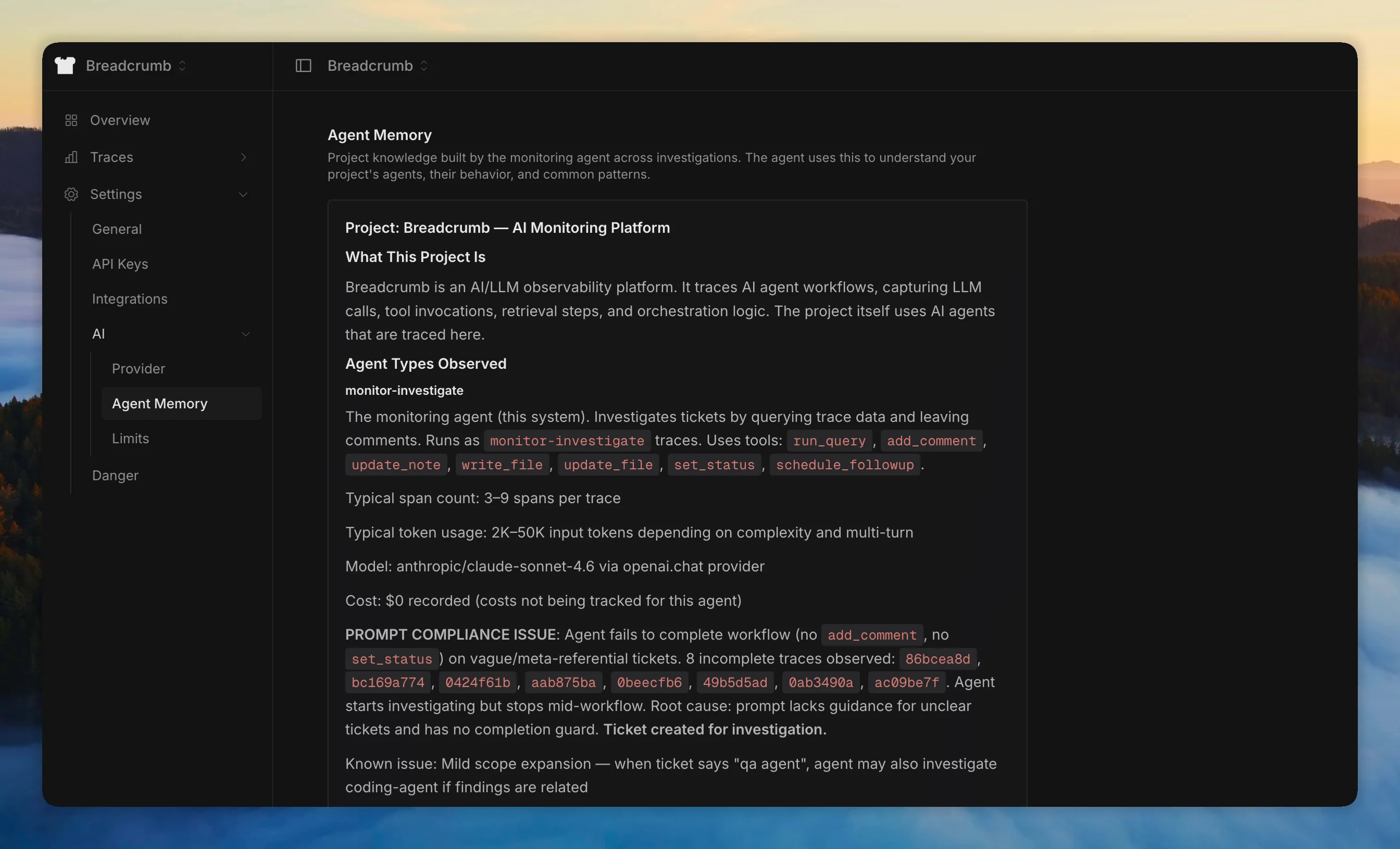 Project memory editor